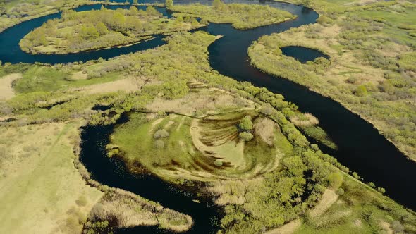 Green Landscape Aerial View Green Forest Woods And Curved River Landscape In Sunny Spring Day alt