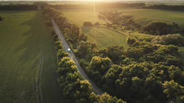Sunset Countryside Road Aerial Nature Landscape