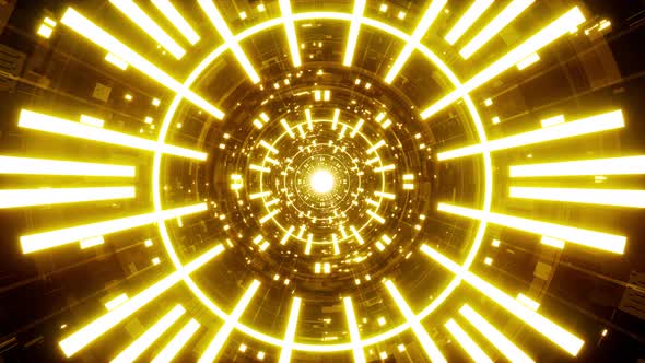 Glowing Gold Beam in the Glittering Lights Technology Tunnel Loop alt