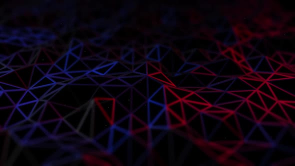 Moving triangles background with blue and red light 4K