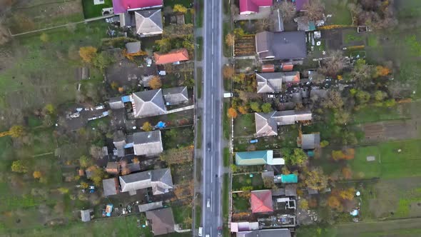 Beautiful of Aerial View From the Height of the Rural Village with Houses and Streets Plowed Fields alt