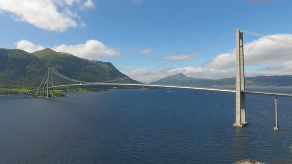 Aerial View of Big Beautiful Cable-braced Bridge Above Fjord, Norway alt