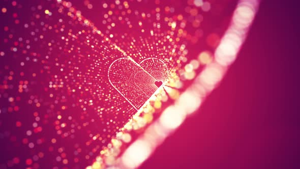 Abstract hearts tunnel on dark pink background. alt