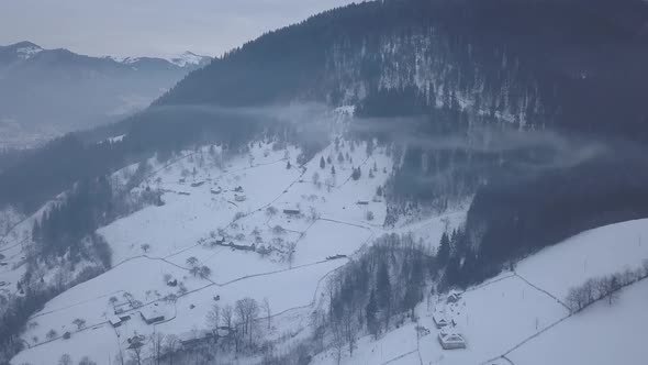 Typical landscape in Hutsulshchyna National Park in Ukraine. Vacation and winter sports. alt