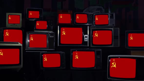 Flag of the USSR and Retro TVs. alt