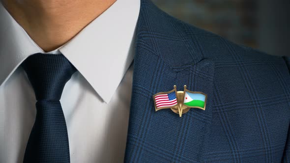 Businessman Friend Flags Pin United States Of America Djibouti alt
