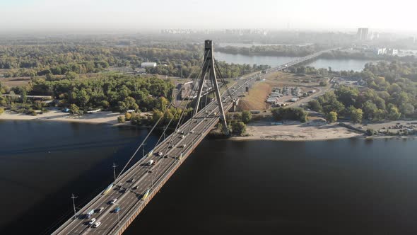 Aerial View of Moskovsky Bridge Across the Dnieper River in Kiev Ukraine
