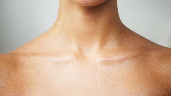 Woman Wet Clavicles Closeup Model with Smooth Healthy Skin After Shower alt