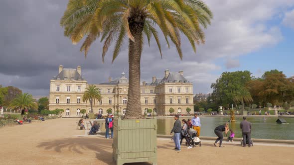 Scene of Luxembourg Gardens with Palace and Pool Sightseeing of Paris, France alt