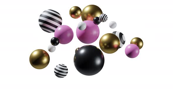 Abstract Spheres on White Background Composition of Flying Balls 3D Mixed Realistic Globes