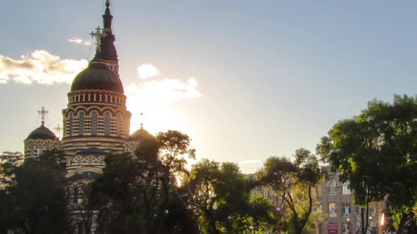 The Annunciation Cathedral Timelapse at Sunset Kharkov Ukraine alt