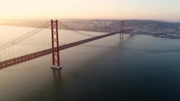 Aerial Footage 25Th April Bridge at Sunset