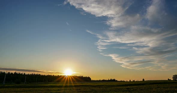 Aerial Scene of High Panoramic View at Sunset. Beautiful Clouds Blue Sky, Sun Glow Cloud, Background alt