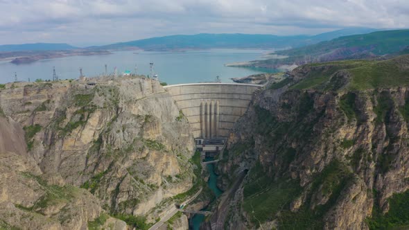 Dam of Chirkey Hydroelectric Power Station in Dagestan North Caucasus of Russia