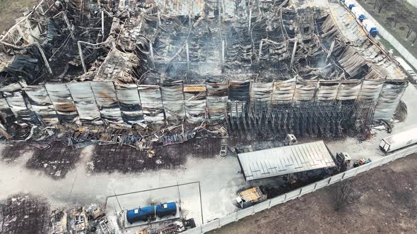 Blown Up Burnt Building. Bombing Attack In Ukraine