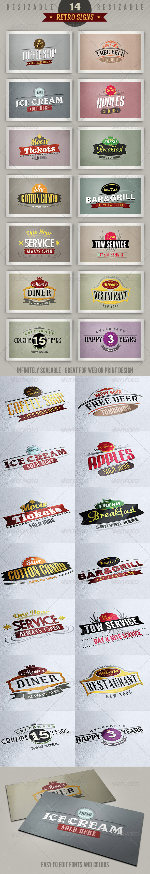 14 Retro Signs or Banners - Badges & Stickers Web Elements