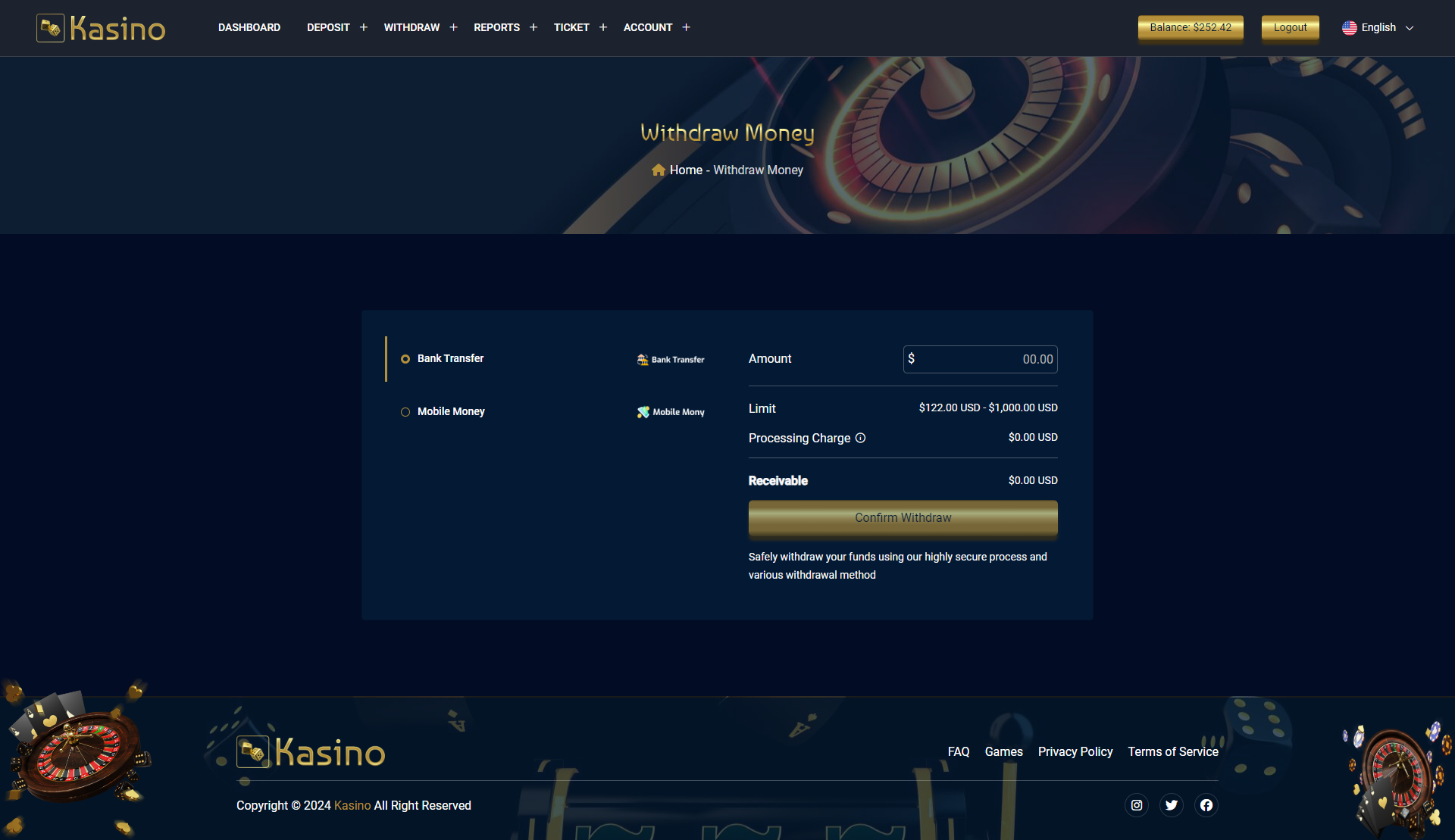 Kaasino Online Casino Interface