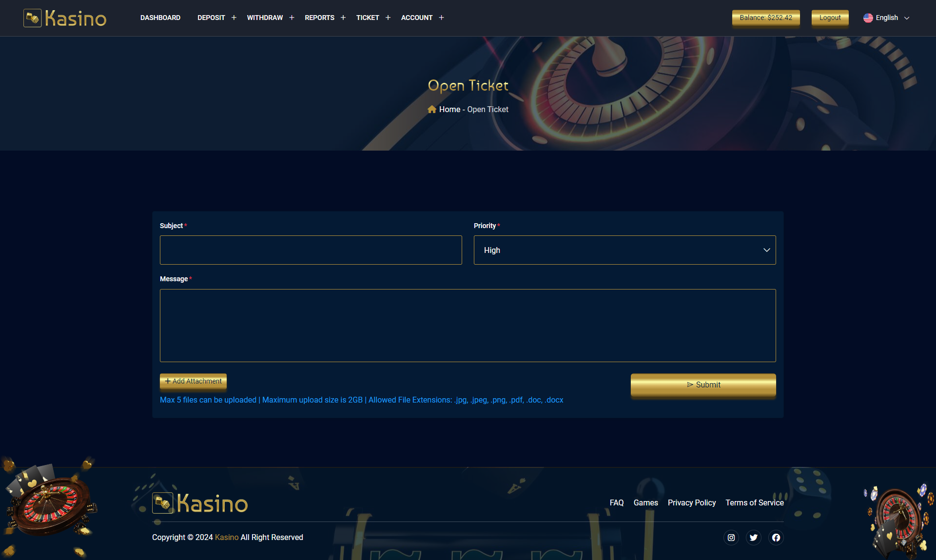 Technical dashboard view of Kaasino casino interface showing game lobby and user stats
