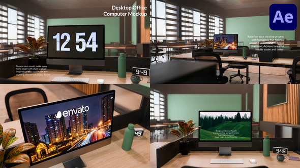 Desktop Office Computer Mockup for After Effects Openers template preview