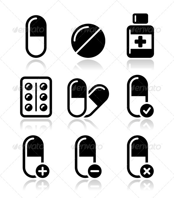 Pills and Medication Icon Set - Health/Medicine Conceptual