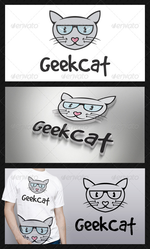 Geek Cat Logo Template - Animals Logo Templates