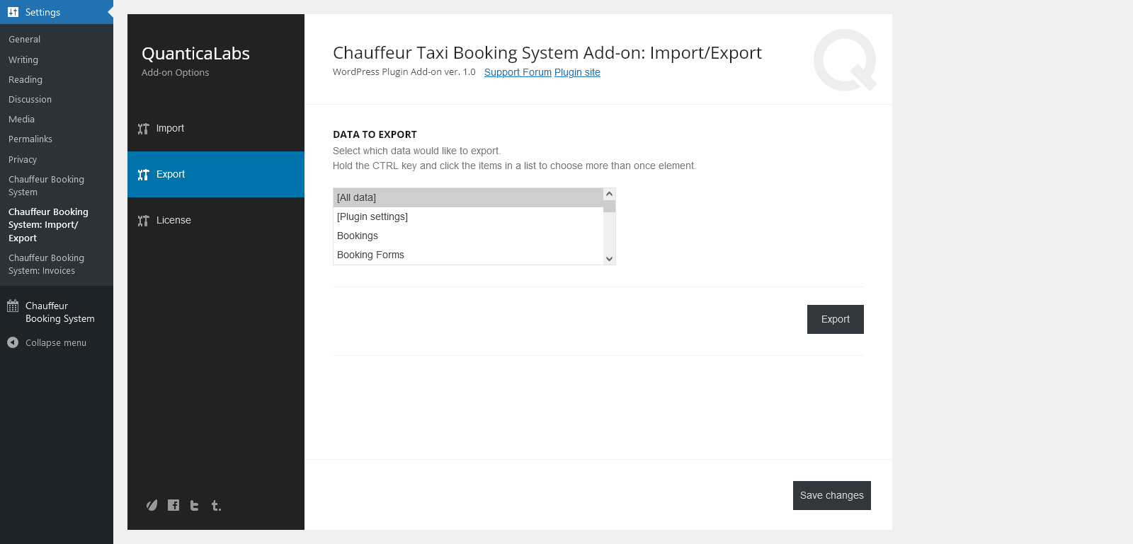 Import/Export Add-on: Chauffeur Taxi Booking System by QuanticaLabs