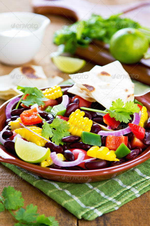 Bean salad with tortilla - Stock Photo - Images