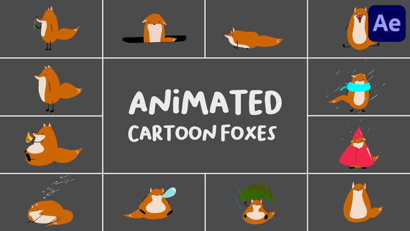 Animated Cartoon Foxes for After Effects Elements template preview