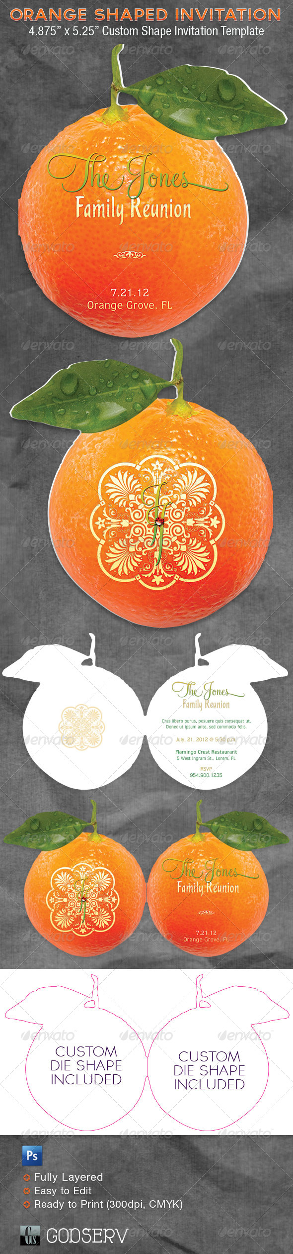 Orange Shaped Invitation Card Template - Invitations Cards & Invites