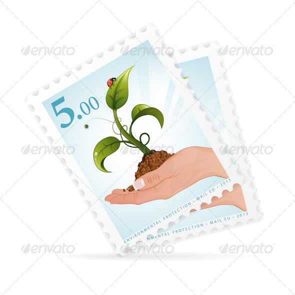 Postage Stamps with Hand and Sprout - Industries Business