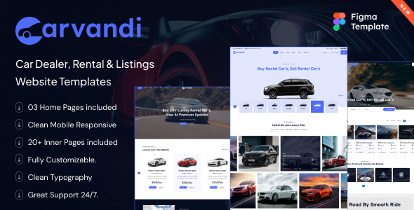 CarVandi - Car Dealer Website, Rental Listing Figma Template