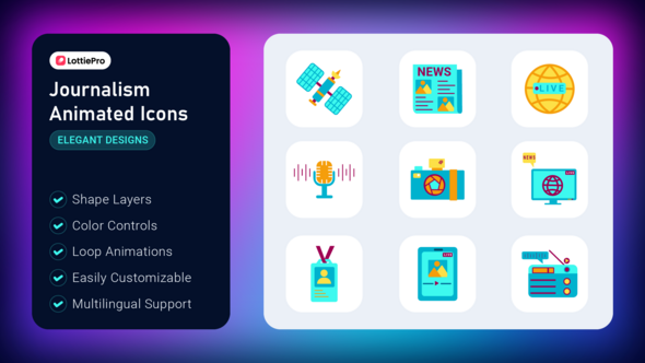 Journalism Animated Icons Elements template preview