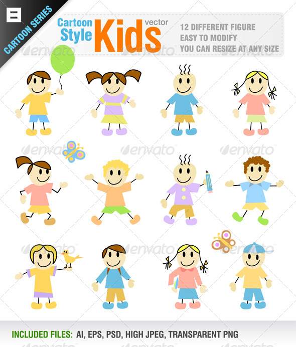 12 Cartoon Kid Characters - People Characters