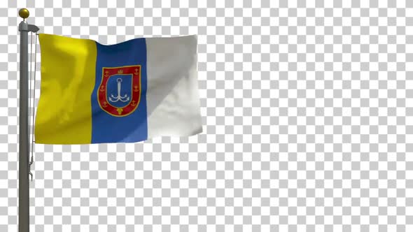 Odessa Oblast Flag (Ukraine) on Flagpole with Alpha Channel - 4K alt