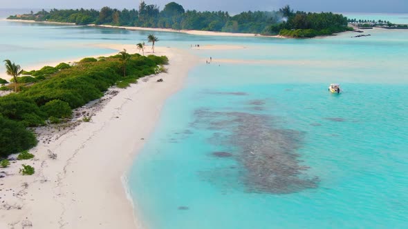 Drone Flyuing Along Maldive Paradise Tropical Island