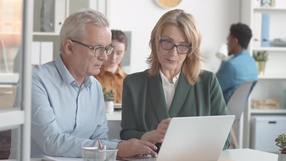 Female Manager Retraining New Middle-Aged Male Employee in Office alt