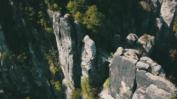 Aerial Footage of Saxon Switzerland Hilly National Park