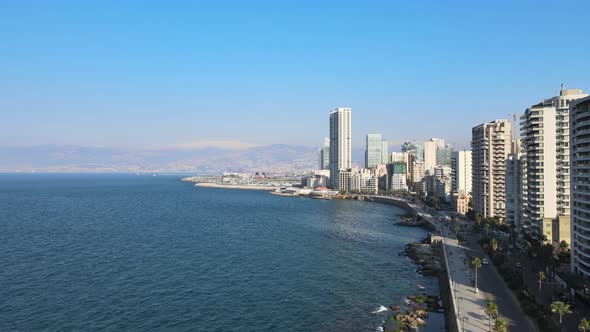 Aerial drone shot of Beirut Waterfront