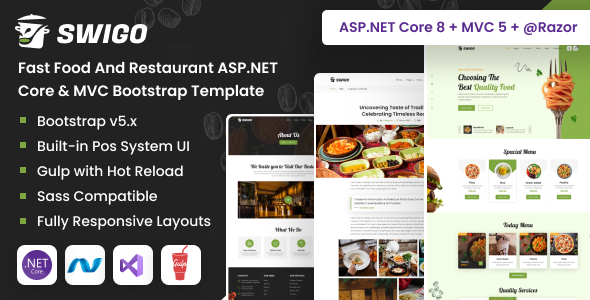 Swigo - Fast Food And Restaurant ASP.NET Core & MVC Bootstrap Template