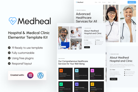 Medheal - Hospital & Medical Clinic Elementor Template Kit