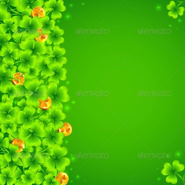 Green Clovers Background with Golden Coins - Miscellaneous Seasons/Holidays