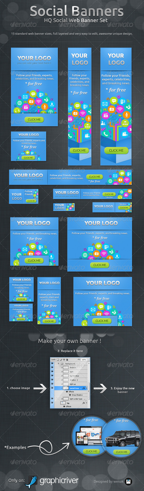 Social Banners - Social Web Banner Set - Banners & Ads Web Elements