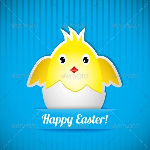 Easter Card With Chicken That Hatched From Egg - Miscellaneous Seasons/Holidays