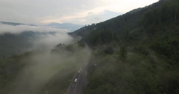 Busy mountain road. Valea Prahovei, Romania