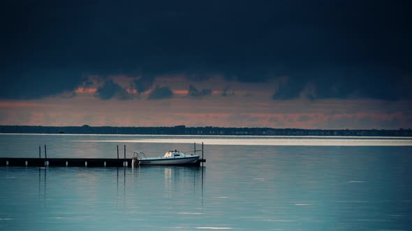 Seascape with Boat on Pier