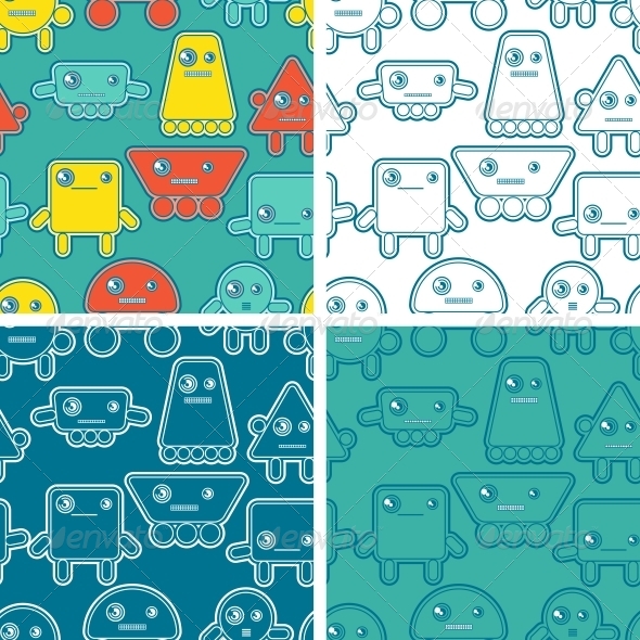 Cartoon Robots Seamless Patterns. - Computers Technology