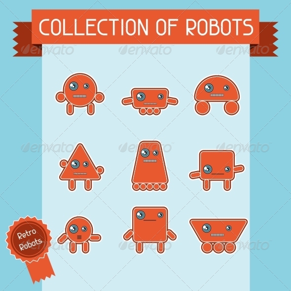Little Abstract Robot Doodle Collection. - Retro Technology