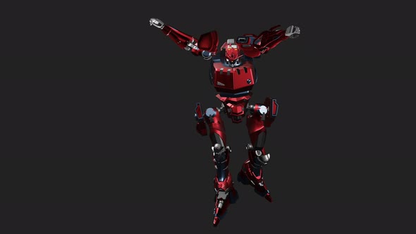 Red mecha in action with Wide Arm Spell Casting style alt