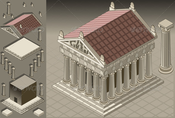 Isometric Greek Temple in Ionic Architecture - Buildings Objects