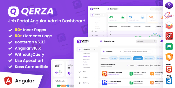 Qerza - Job Portal Admin Dashboard Angular 18 Template by DexignZone
